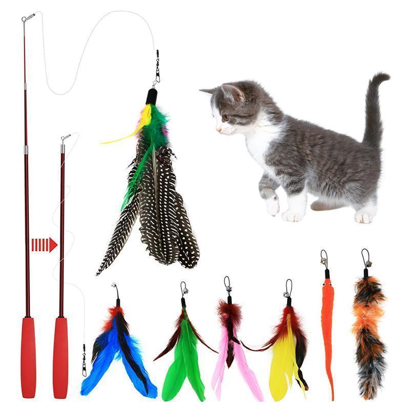 Cat Toy Retractable Cat Feather Toy Wand