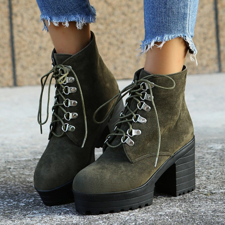 ZIERSO Women Short Faux Suede Lace Up High Heel Platform Boots