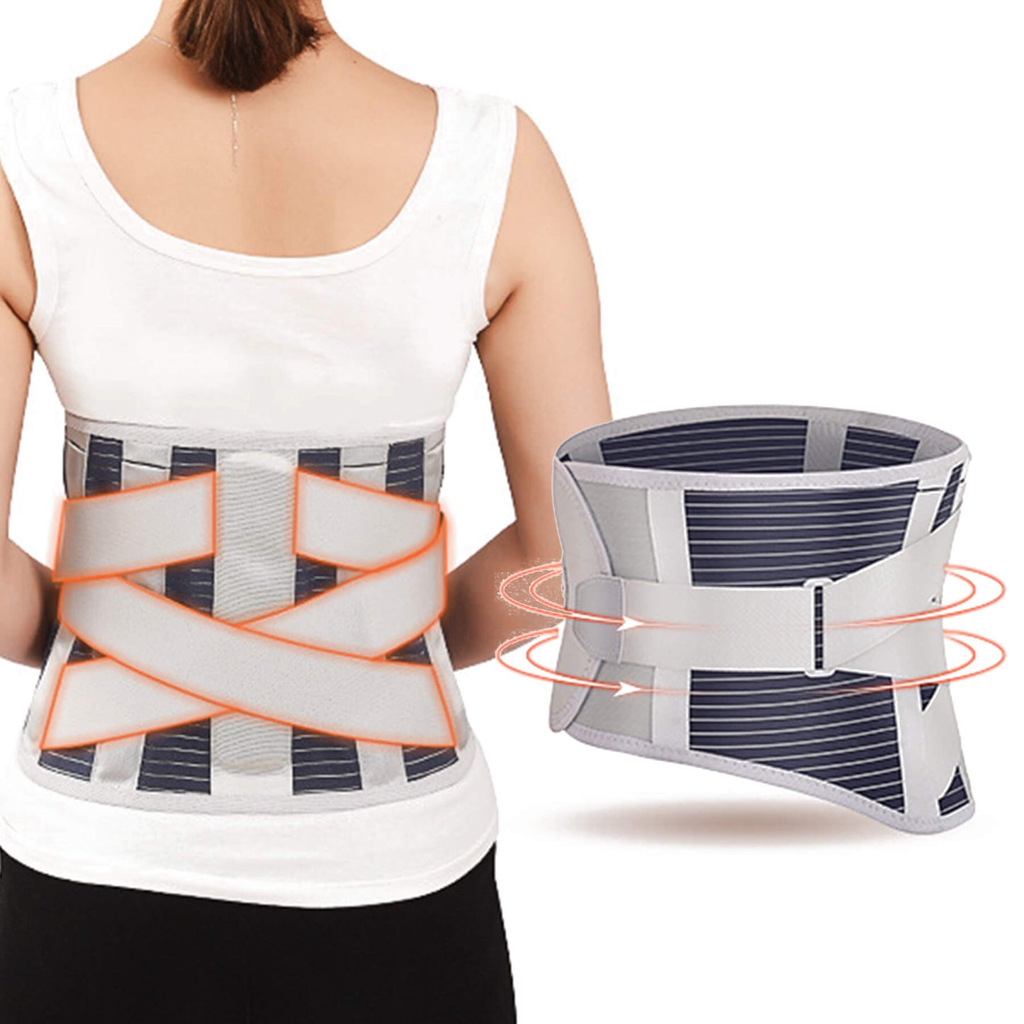 Back Brace with 6 Support Stays, Tourmaline Self-heating and Magnetic Pad for Lower Back Pain Relief