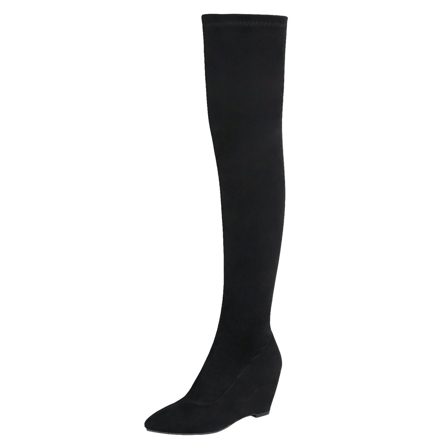 ZIERSO Women Black Pointed Toe Side Zipper Wedge Heel