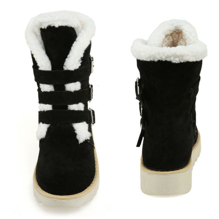 ZIERSO Women Buckle Strap Winter Short Snow Boots
