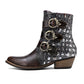 ZIERSO Women Vintage Snakeskin Pointed Toe Chunky Heel Cowboy Boots