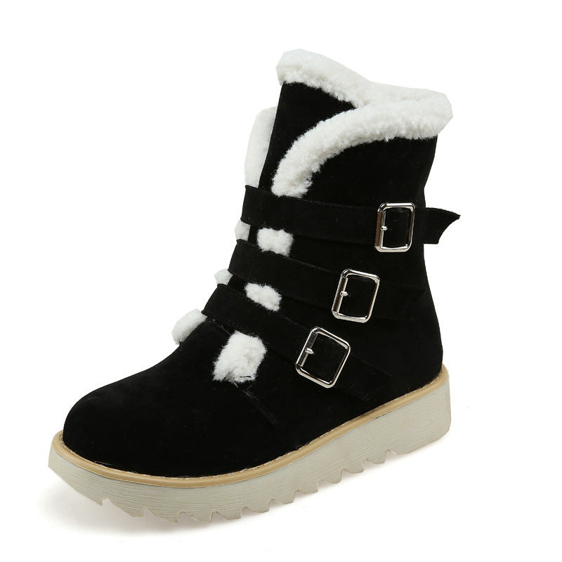 ZIERSO Women Buckle Strap Winter Short Snow Boots