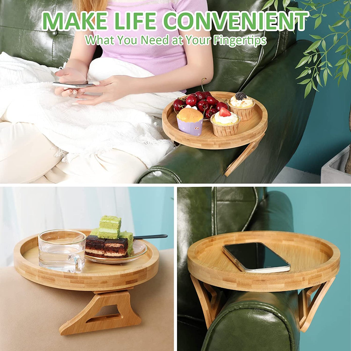Premium Wooden Sofa And Couch Armrest Eating Tray Table