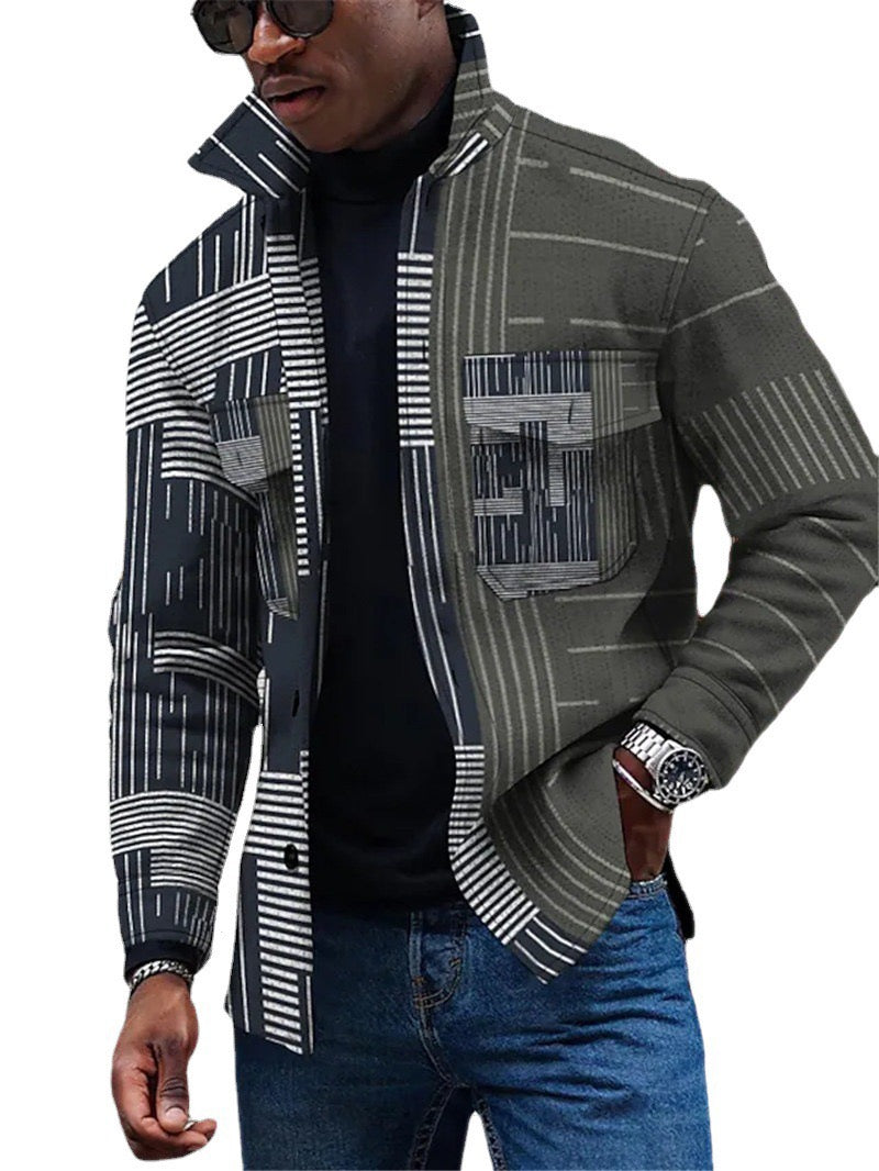 Men's Jacket Sporty Casual Streetwear Pocket Print Spring Summer Single Breasted Turndown Long Sleeve