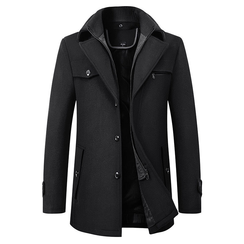Men's Trench Coat Fall & Winter Wool Basic Trench Coat Solid Colored Notch lapel collar / Long Sleeve