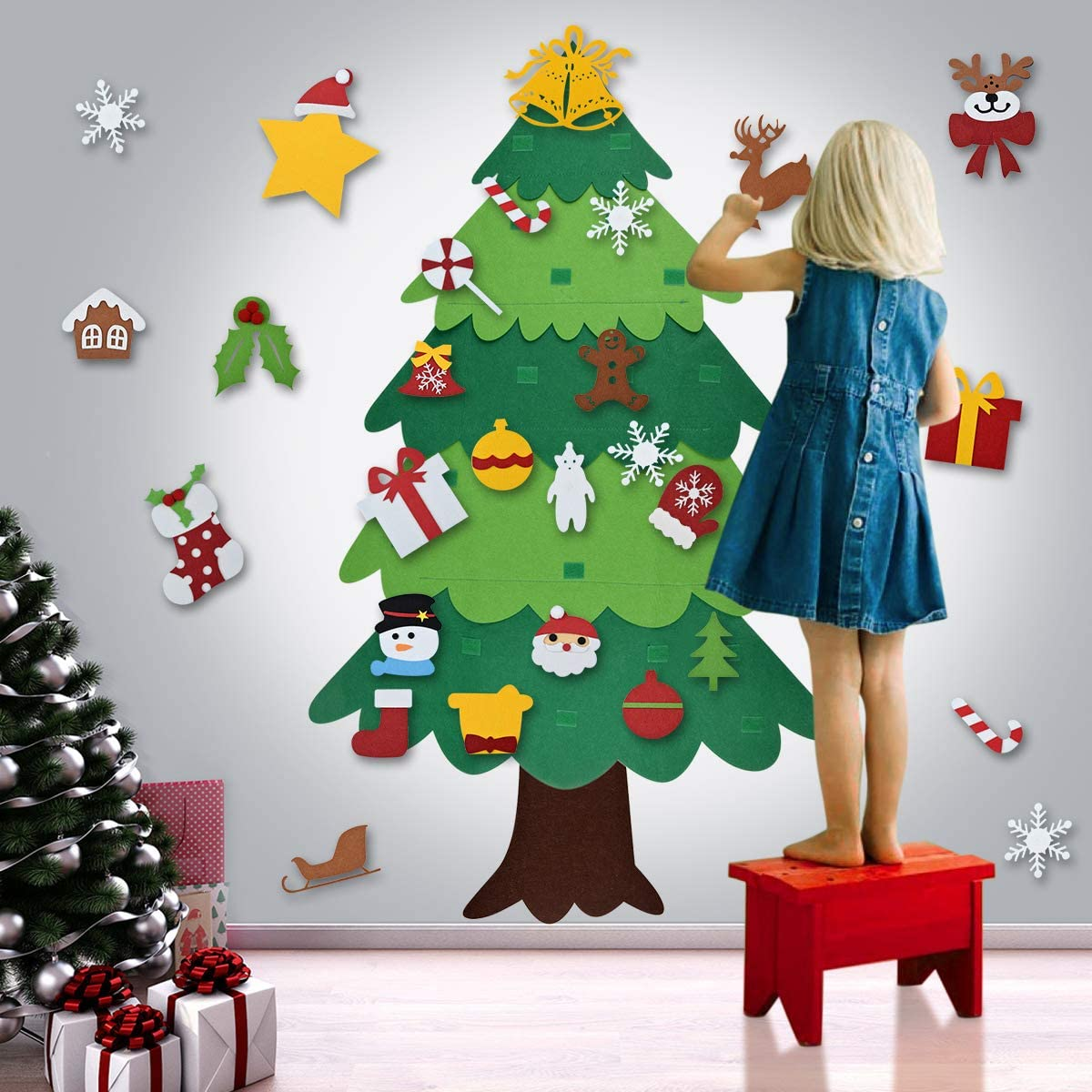 DIY Felt Christmas Tree & Spare Ornaments Bundle-Send LED String Light