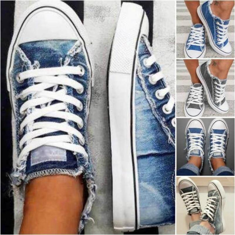 Women's distressed canvas sneakers casual shoes for walking