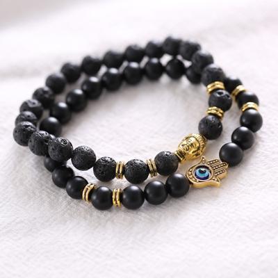 1 PCS Lava Beads Hamsa and Buddha Bracelet Set