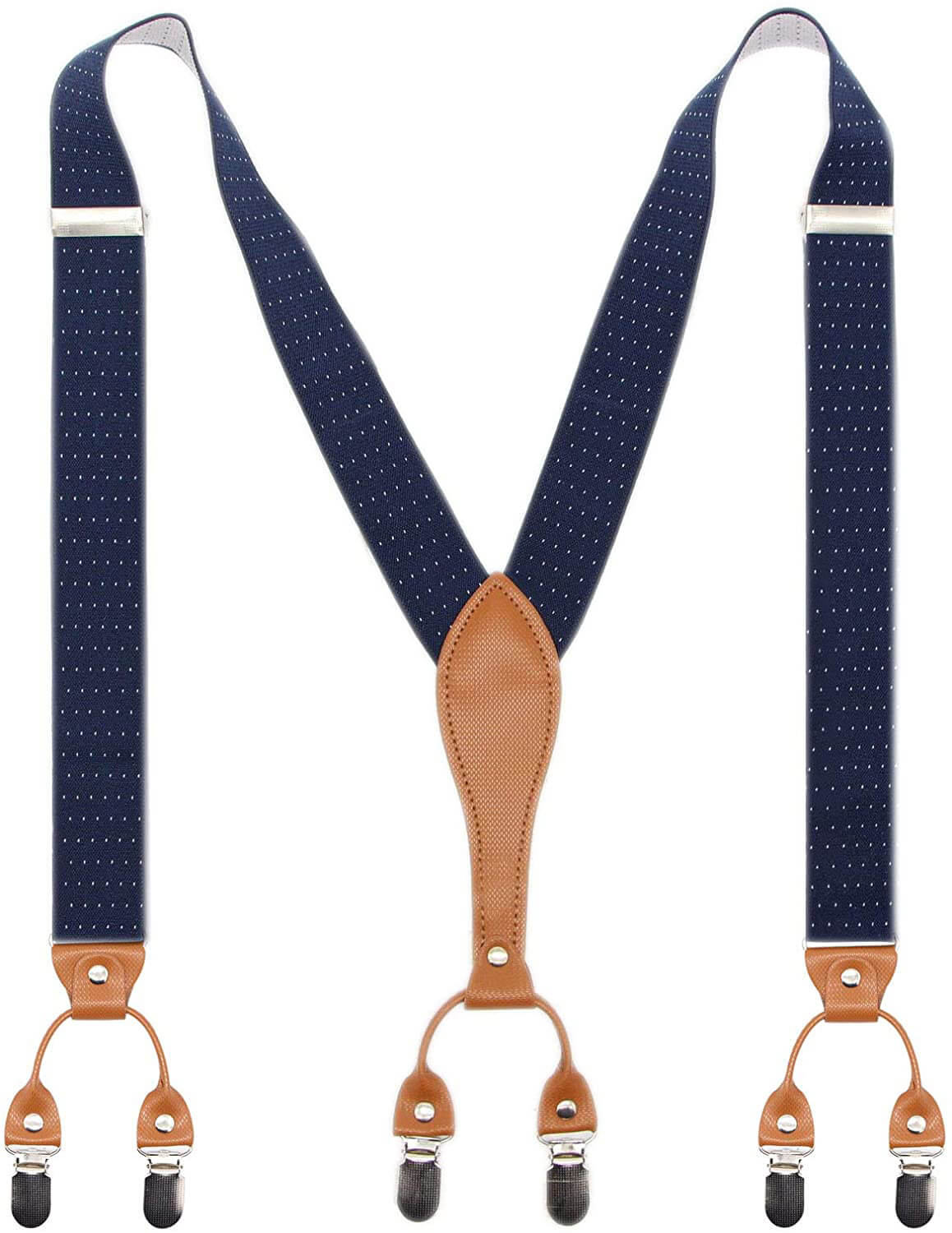 Mens Suspender Wide Leather 6 Metal Clips Adjustable Straps Y Shape