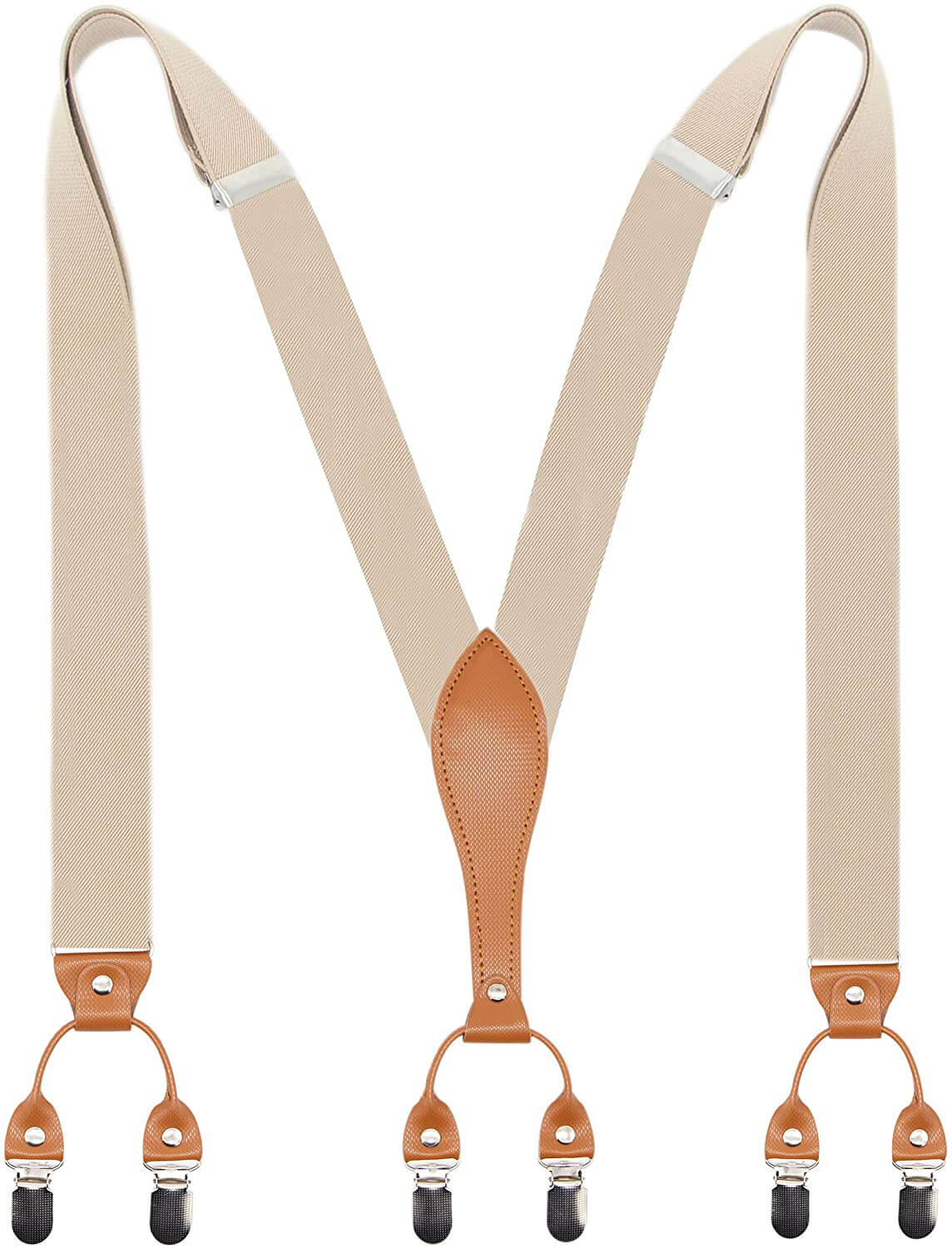 Mens Suspender Wide Leather 6 Metal Clips Adjustable Straps Y Shape
