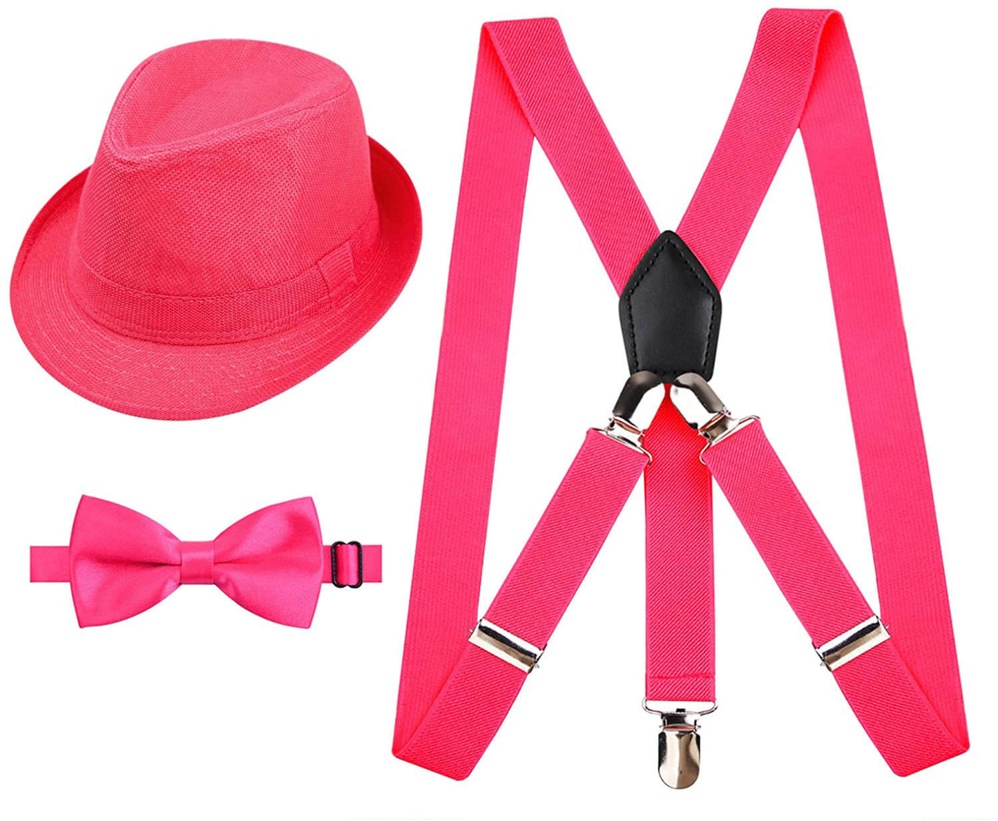 1 inch Suspender and Bow Tie Set with Hat for Kids