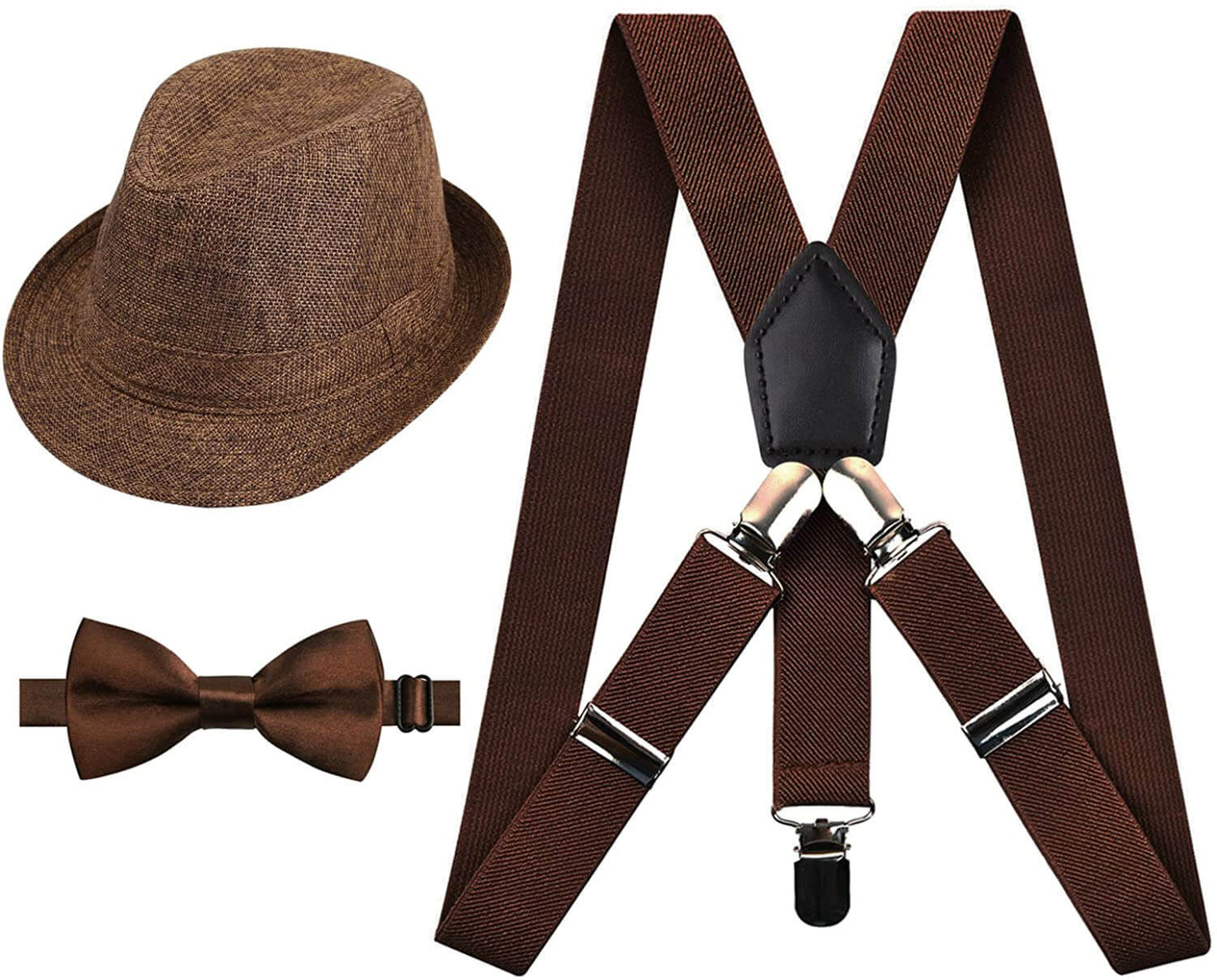 1 inch Suspender and Bow Tie Set with Hat for Kids