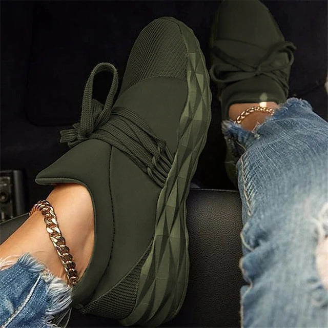 Women's Sneakers Sporty Outdoor Walking Shoes Canvas Lace-up Solid Colored Green White Black