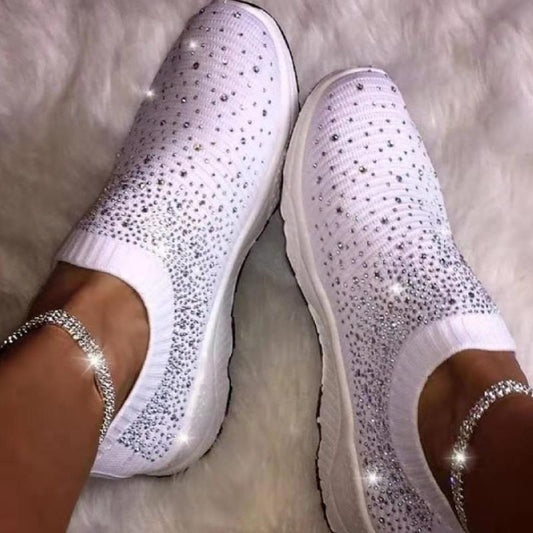 Women's Sneakers Fantasy Shoes Flyknit Shoes Sparkling Shoes Flat Heel Closed Toe Daily Knit PU Loafer Summer White Black