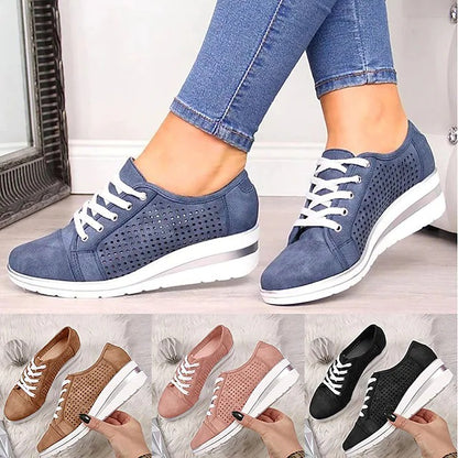 Women's Sneakers Height Increasing Shoes Wedge Heel Round Toe Sporty Daily Outdoor Walking Shoes PU Leather Lace-up Fall Spring