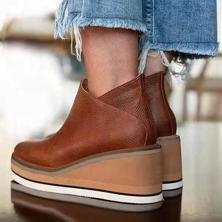 Women's Boots Booties Ankle Boots Platform Wedge Heel Round Toe Casual Minimalism Daily Leather Zipper Fall Spring