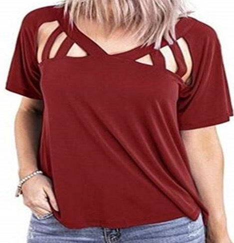 Women's T shirt Tee Plain Casual Weekend T shirt Tee Short Sleeve Cut Out V Neck