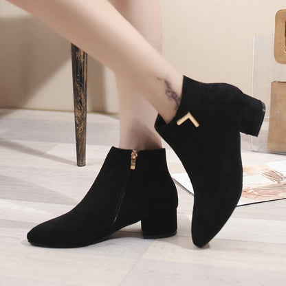 Women's boots 2022 autumn winter sharp pointed coarse low boots