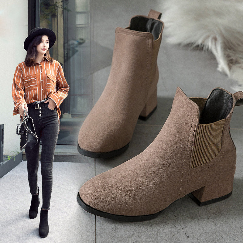 Female Boots Female Boots New English Style Student Version Middle-heeled Shoe Female Winter