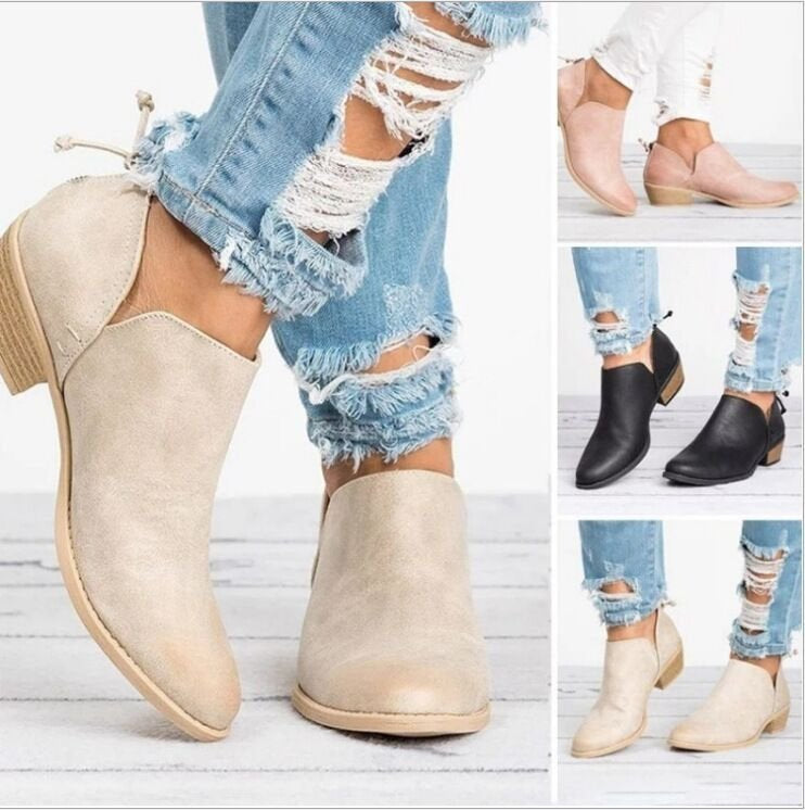 Women's Boots Booties Ankle Boots Low Heel Round Toe Casual Minimalism Daily Office PU Leather Zipper
