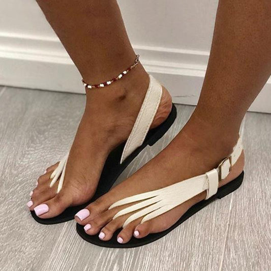 Women's Sandals Beach Flat Sandals Flat Heel Round Toe PU Ankle Strap