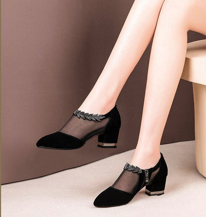 Women's Heels Block Heel Chunky Heel Round Toe Vintage Daily Faux Leather Mesh Zipper