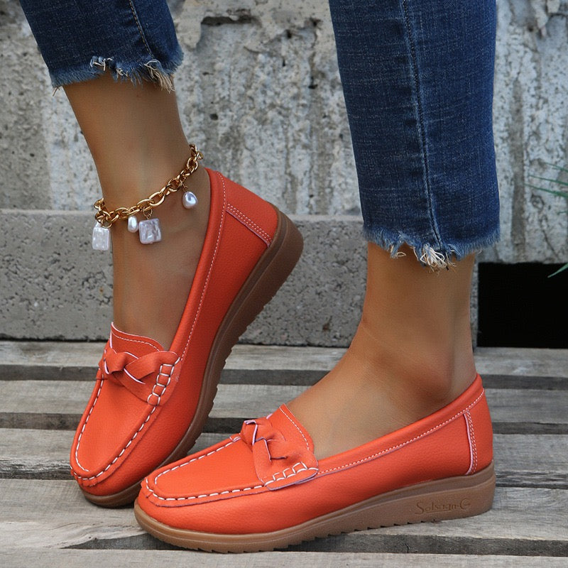 Women's Slip-Ons Plus Size Wedge Heel Round Toe Casual Outdoor Walking Shoes PU Leather Loafer