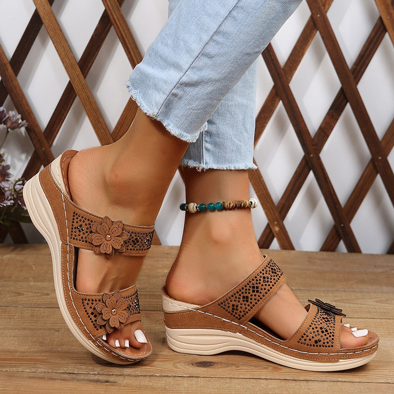Women's Sandals Wedge Sandals Comfort Shoes Round Toe Open Toe Casual Shoes PU Leather Loafer
