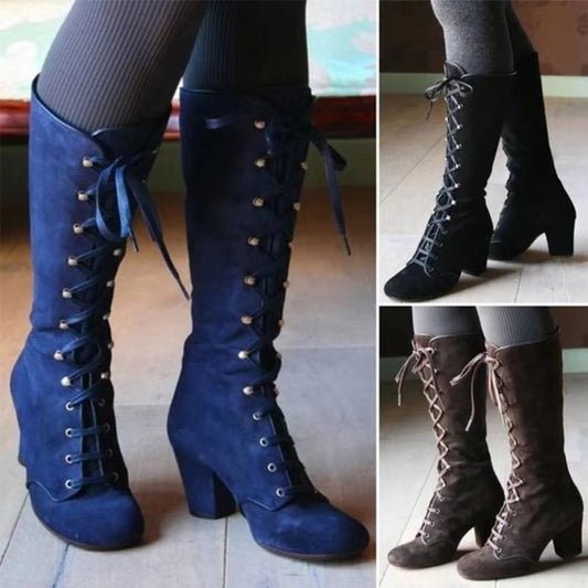 Women's Boots Mid Calf Boots Block Heel Round Toe Vintage PU Lace-up