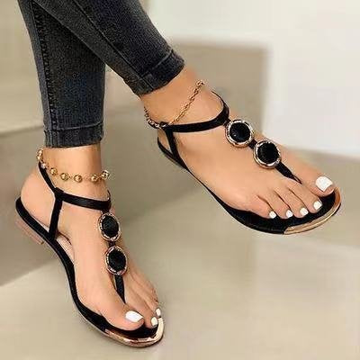 Women's Sandals Flat Heel Round Toe Open Toe Casual Daily Beach Faux Leather T-Strap