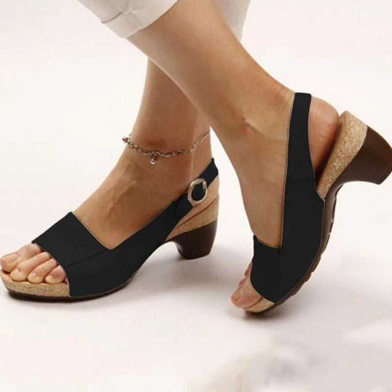Women's Sandals Chunky Heel Slingback Heel Peep Toe PU Leather Buckle