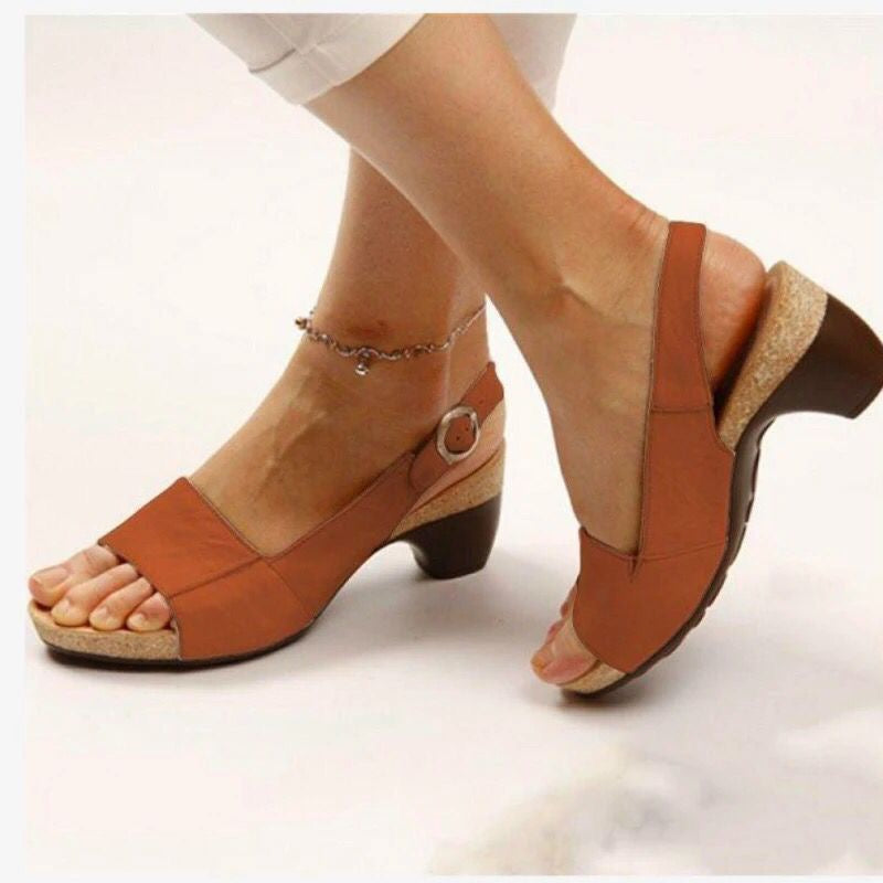 Women's Sandals Chunky Heel Slingback Heel Peep Toe PU Leather Buckle