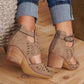 Women's Sandals Buckle Chunky Heel Peep Toe Casual Vintage Faux Leather Zipper