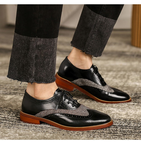 Women's Plus Size Lace-up Low Heel Chunky Heel Pointed Toe Business Vintage Outdoor Walking Shoes PU Leather Lace-up