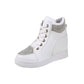 Women's Sneakers Plus Size Height Increasing Shoes White Shoes Rhinestone Crystal Wedge Heel Round Toe