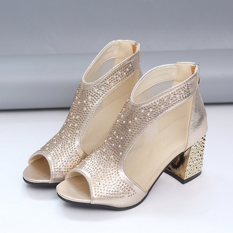 Women's Sandals Clear Shoes Sandals Boots Summer Boots Sparkly Sandals Rhinestone Chunky Heel