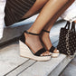 Women's Sandals Wedge Heel Open Toe Classic Nubuck Buckle Ankle Strap