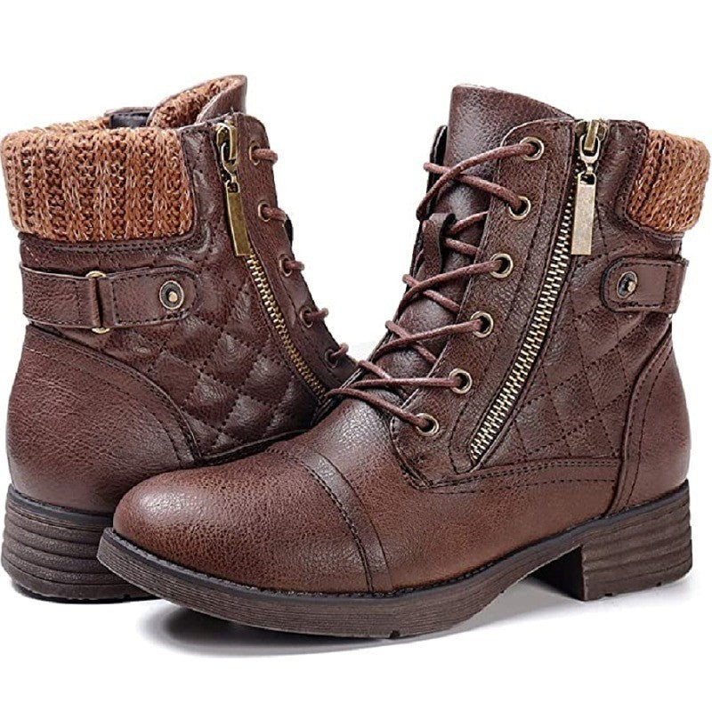 Women's Boots Combat Boots Booties Ankle Boots Flat Heel Round Toe PU Lace-up