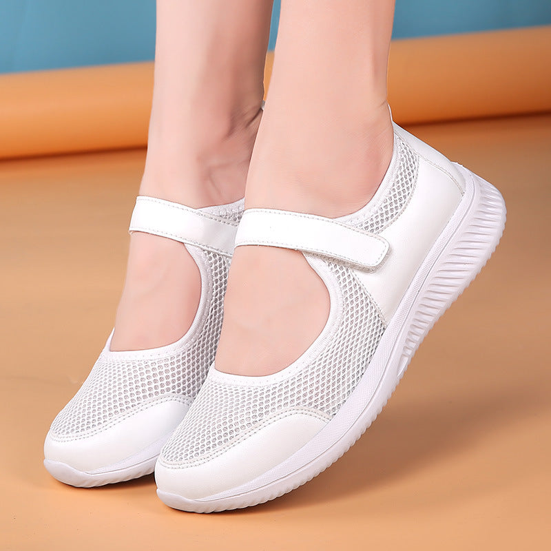 Women's Sneakers White Shoes Flat Heel Round Toe Casual Minimalism Daily Walking Shoes Mesh Magic Tape