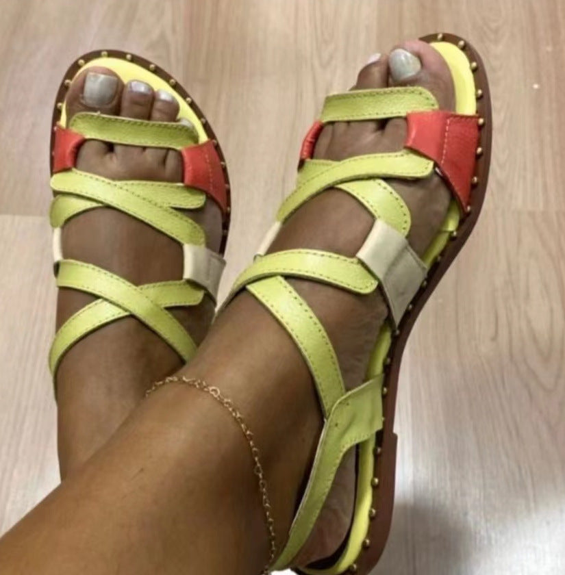Women's Sandals Gladiator Sandals Roman Sandals Plus Size Flat Heel Open Toe Casual Walking Shoes Faux Leather