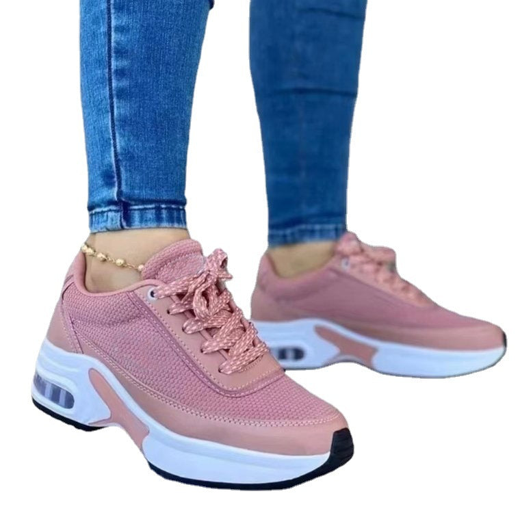 Women's Trainers Athletic Shoes Plus Size Shoes Lace-up Round Toe Casual Daily Running Shoes PU Leather