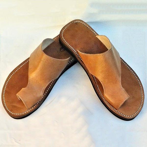 Men's Sandals Casual Vintage Beach Outdoor Beach Summer Retro Leather Sandals Shoes Beach Flip Flops Flats Slippers