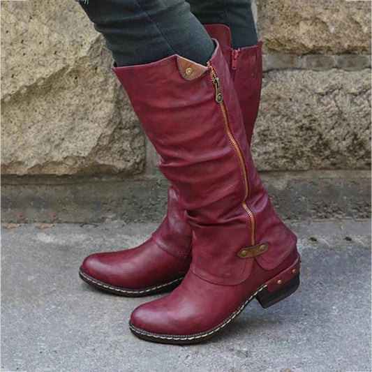 Women's Boots Cowboy Boots Riding Boots Chunky Heel Round Toe Knee High Boots Mid Calf Boots Walking Shoes