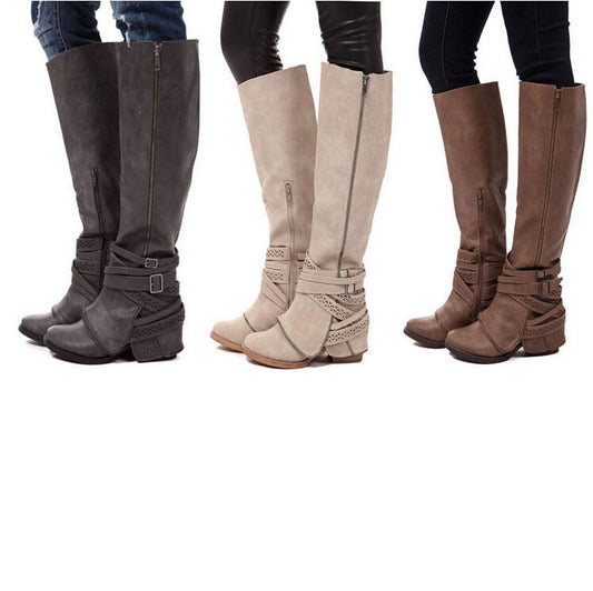 Women's Boots Cowboy Boots Knee High Boots Block Heel Round Toe Zipper / Mid-Calf Boots