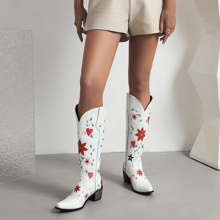 2022 40-43 Ethnic Style Embroidered Thick-heeled Sleeve High Boots Women's Boots