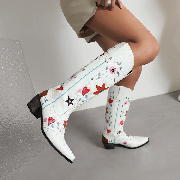 2022 40-43 Ethnic Style Embroidered Thick-heeled Sleeve High Boots Women's Boots