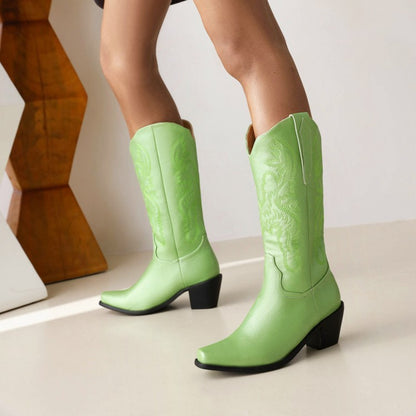 Women's Boots Cowboy Boots Mid Calf Boots Cuban Heel Square Toe