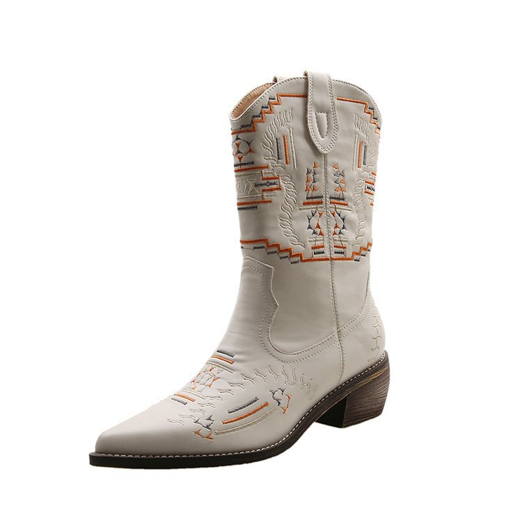 Women's Boots Cowboy Boots Plus Size Mid Calf Boots Embroidery Chunky Heel Round Toe