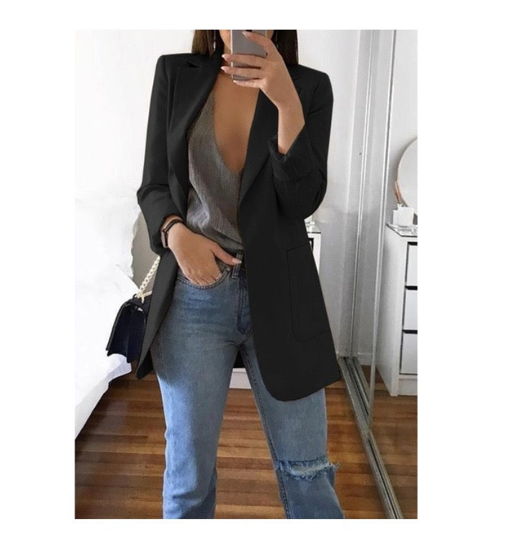 Women's Blazer Casual Work Solid Color Classic Chic & Modern Long Sleeve Coat Fall Spring Casual Open Front Regular Jacket